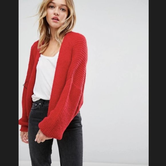 chunky red cardigan